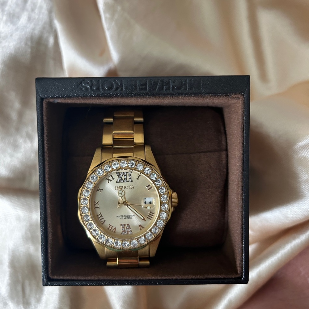 Invicta Women's Gold Watch with Crystal Accents